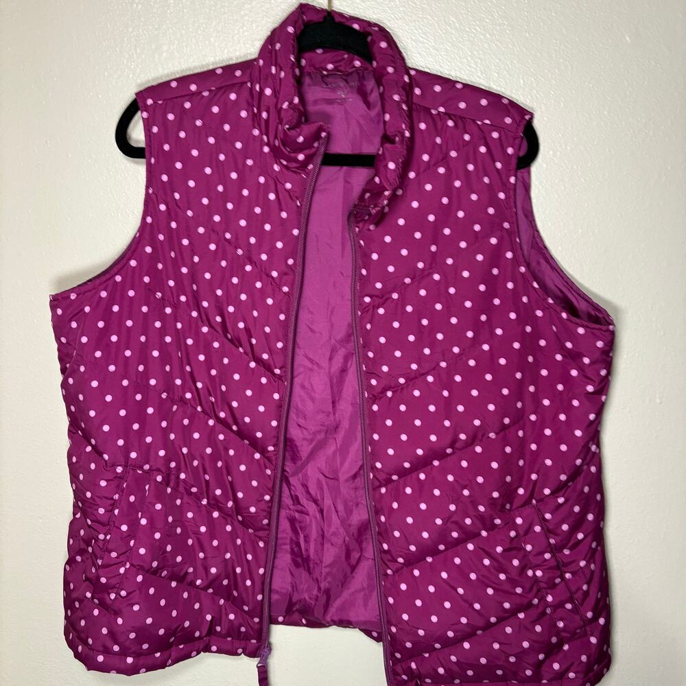 Lands' End down puffer vest pink polka dot XL